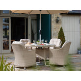 Sandstone Rattan 4 Seat Round Dining Set with Parasol & Basegarden